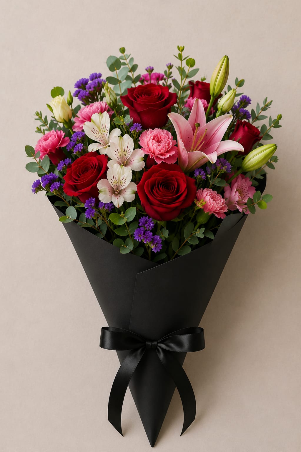 Mixed Bloom Cone - A one-of-a-kind mixed floral arrangement thoughtfully designed by our florist using seasonal blooms, layered textures, and balanced color palettes to create a piece that feels elegant, fresh, and full of personality. Each arrangement is crafted organicall