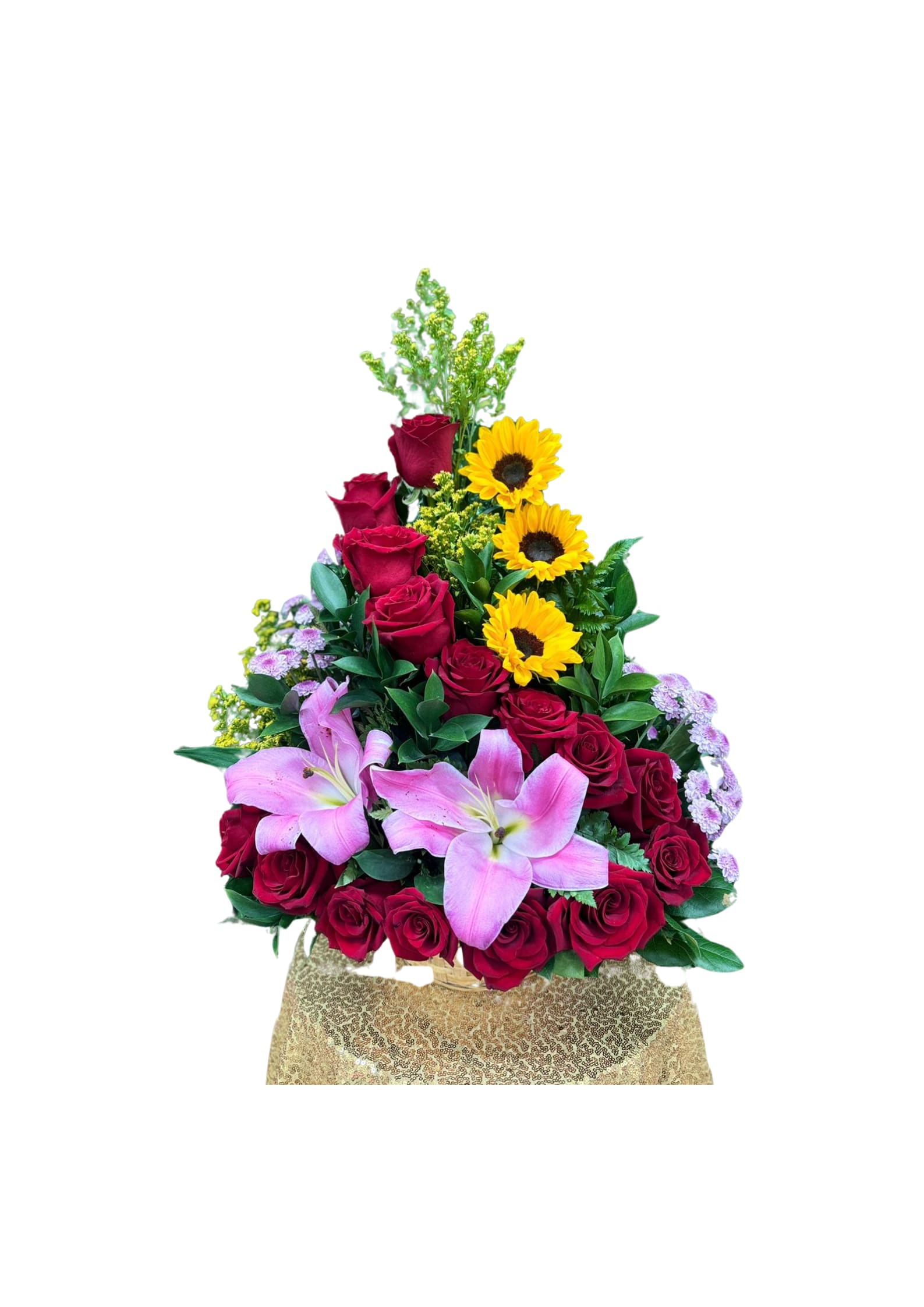Red Rose Arrangement with Lilas - Red Rose Arrangement with Lilas