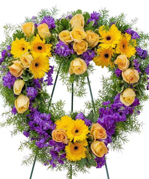 VIVID MEMORIES HEART - Bright yellow and purple flowers create this heart shape of vivid memories.  