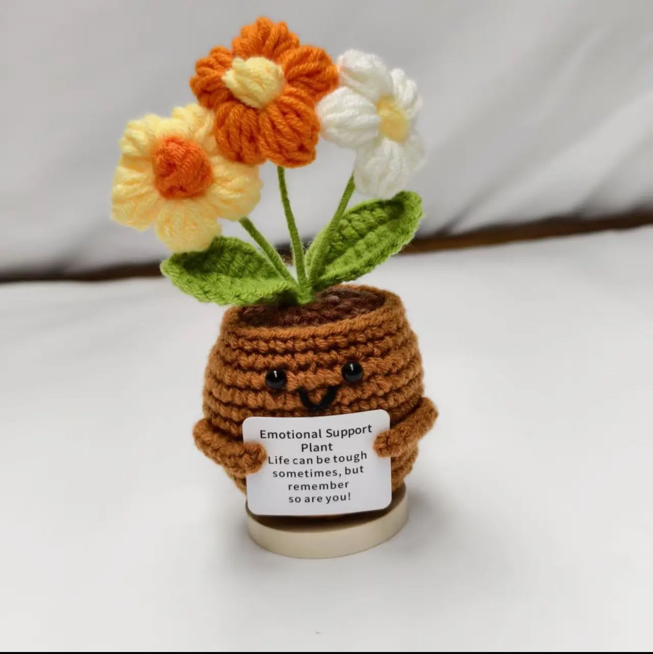Orange Flower Crochet Pot Cute Knitted Gift Decor - Handmade Crochet Flower Pot Decor This crochet flower pot is handcrafted with soft cotton yarn and detailed knitting techniques. Each piece features a charming potted flower design, offering a warm, handmade look that adds personality spaces.