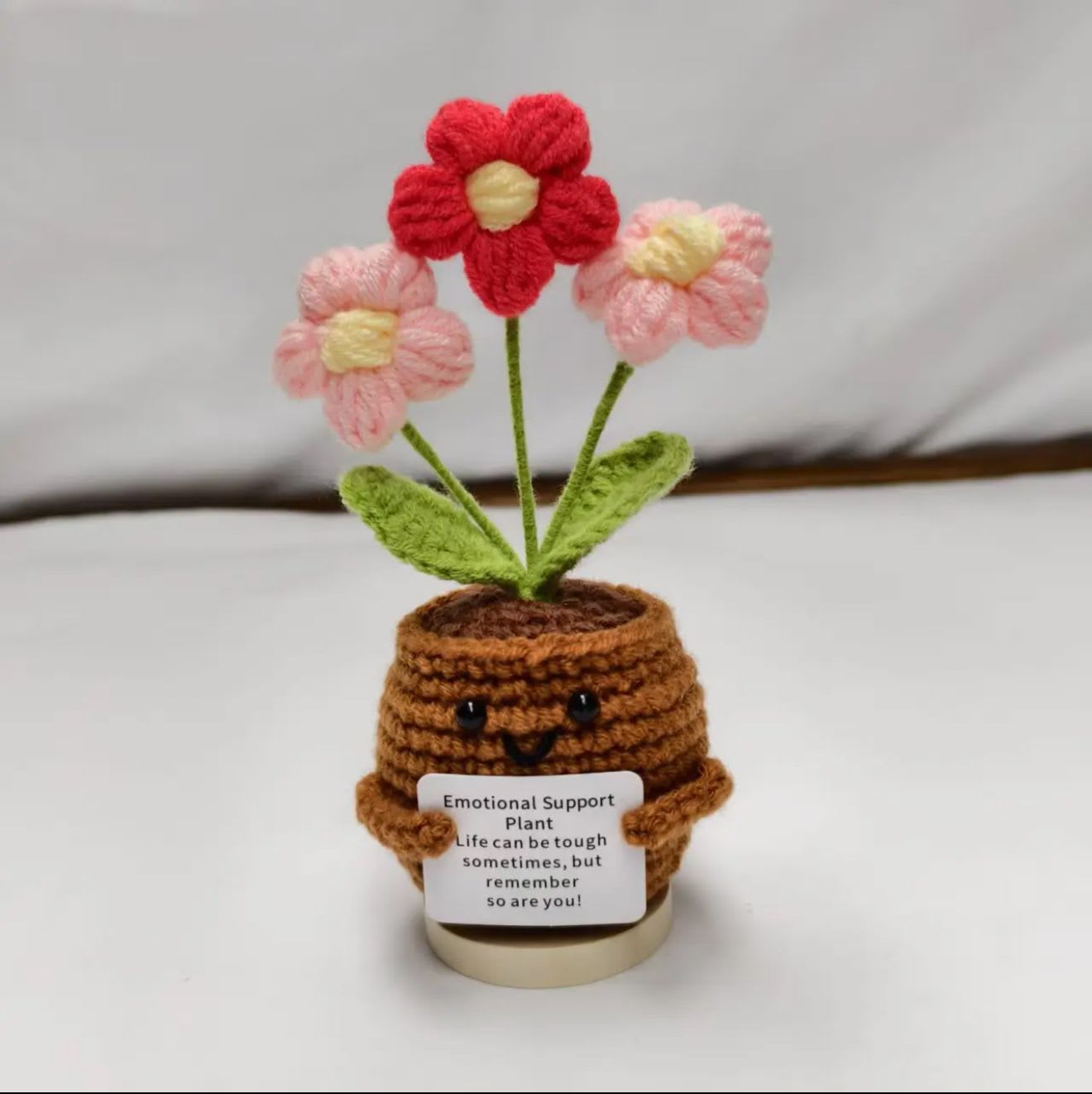 Pink Flower Crochet Pot Cute Knitted Gift Decor - Handmade Crochet Flower Pot Decor This crochet flower pot is handcrafted with soft cotton yarn and detailed knitting techniques. Each piece features a charming potted flower design, offering a warm, handmade look that adds personality spaces.