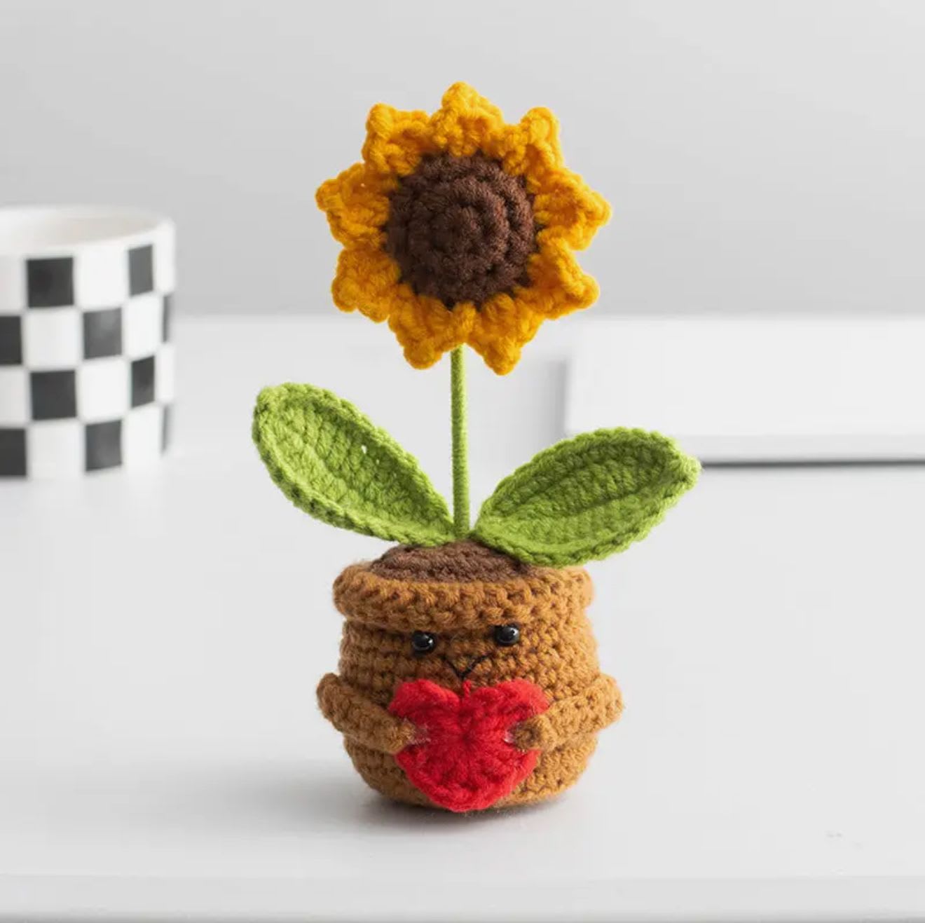 Love Sunflower Crochet Pot Cute Knitted Gift Decor - Handmade Crochet Flower Pot Decor This crochet flower pot is handcrafted with soft cotton yarn and detailed knitting techniques. Each piece features a charming potted flower design, offering a warm, handmade look that adds personality spaces.