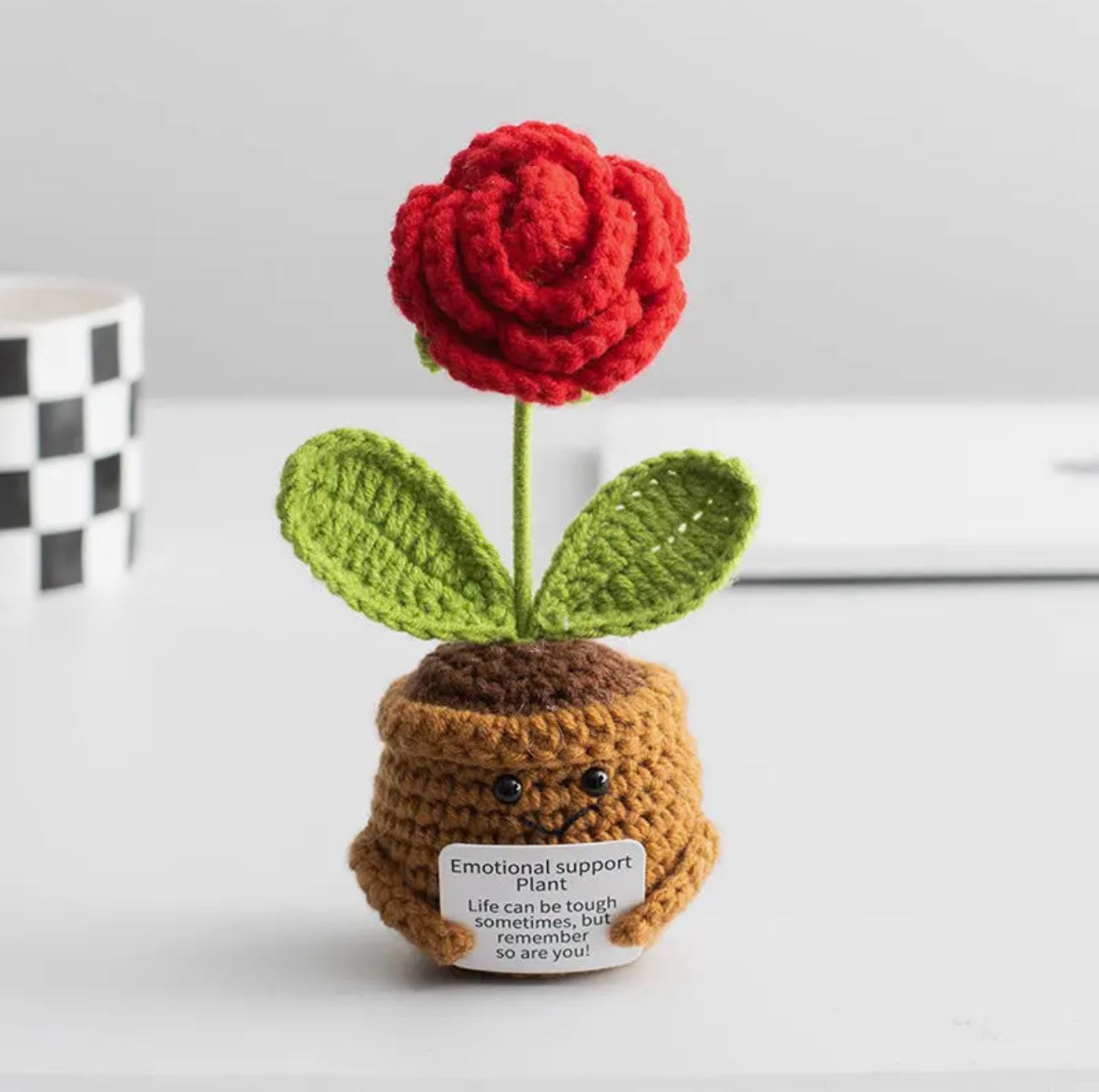 Red Rose Crochet Pot Cute Knitted Gift Decor - Handmade Crochet Flower Pot Decor This crochet flower pot is handcrafted with soft cotton yarn and detailed knitting techniques. Each piece features a charming potted flower design, offering a warm, handmade look that adds personality spaces.