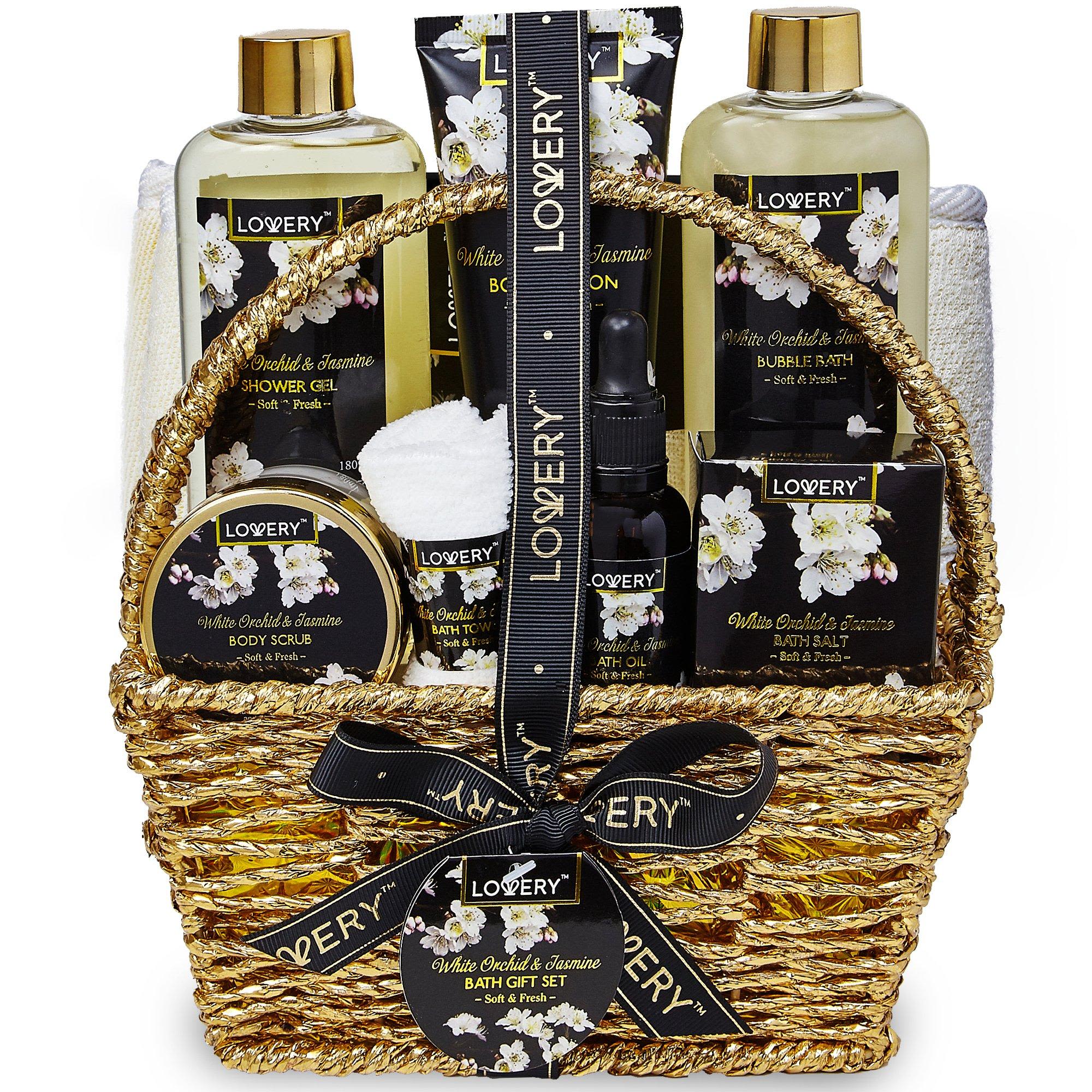 White Orchid Home Bath Set - Do you know that orchids are called "the perfect plant for skin"? Simply because it contains so much minerals and vitamins that will keep your skin ultra moisturized and reduce fine line Experience pure indulgence as you soak in the serenity of jasmine and white orchid scented and infused bath products. As these lotions soften and moisturize your skin, the uniquely formulated fragrance will soothe and relax your entire body, putting your mind and heart at ease.  It's the present any girl will love! Pamper and indulge the special lady in your life with a stunningly beautiful and elegant gift package. It makes a wonderful present for Birthdays, Holidays, Christmas, Anniversaries, Mother’s Day and Valentine’s Day. Bring a smile to your Girlfriend, Wife, Mother, Daughter or Beloved Ones 