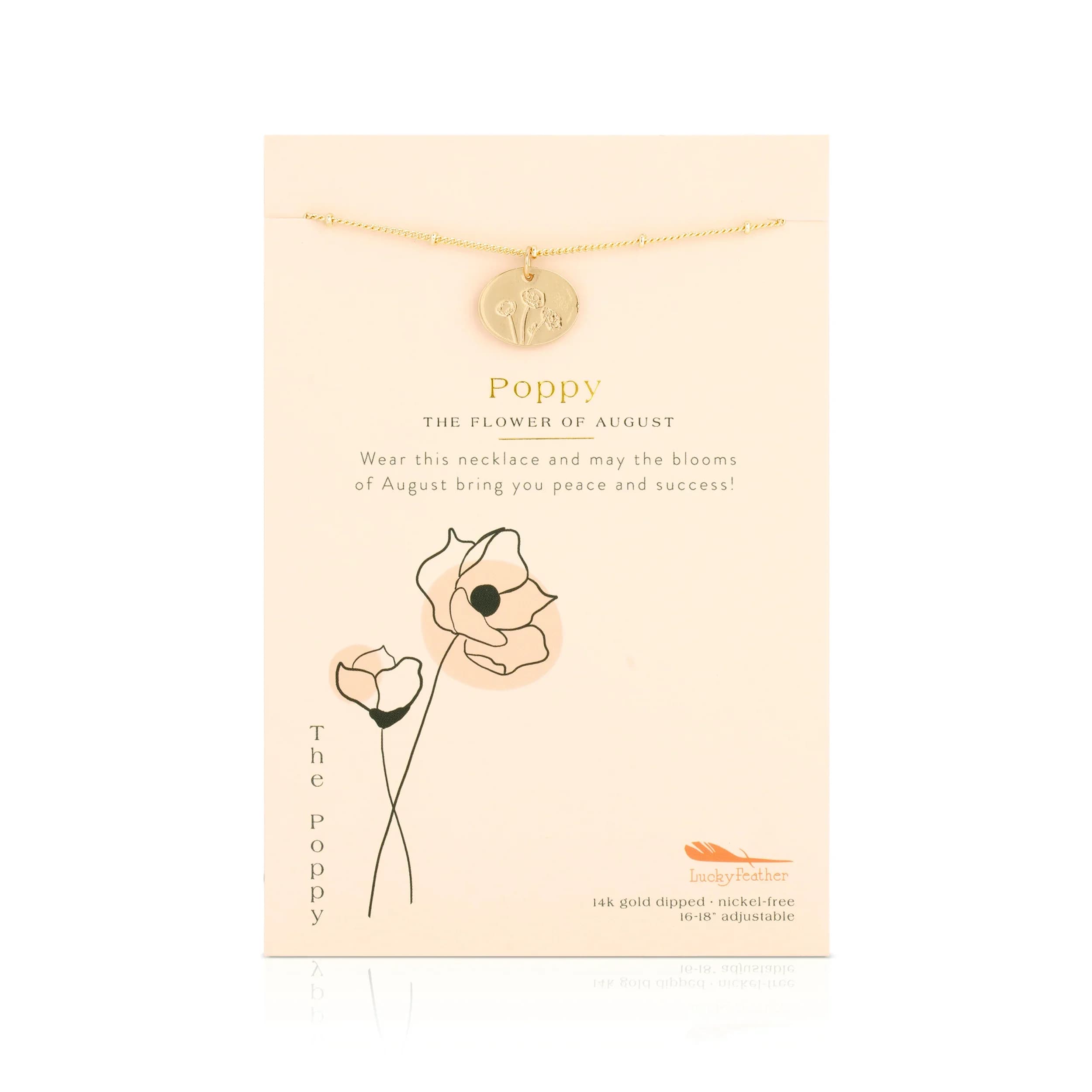 Poppy Necklaces  - Celebrate your birth month with our beautifully engraved Birth Month Flower Necklace! Each piece features a delicately etched floral design that corresponds to the flower of your birth month, elegantly displayed on a beaded, adjustable chain.