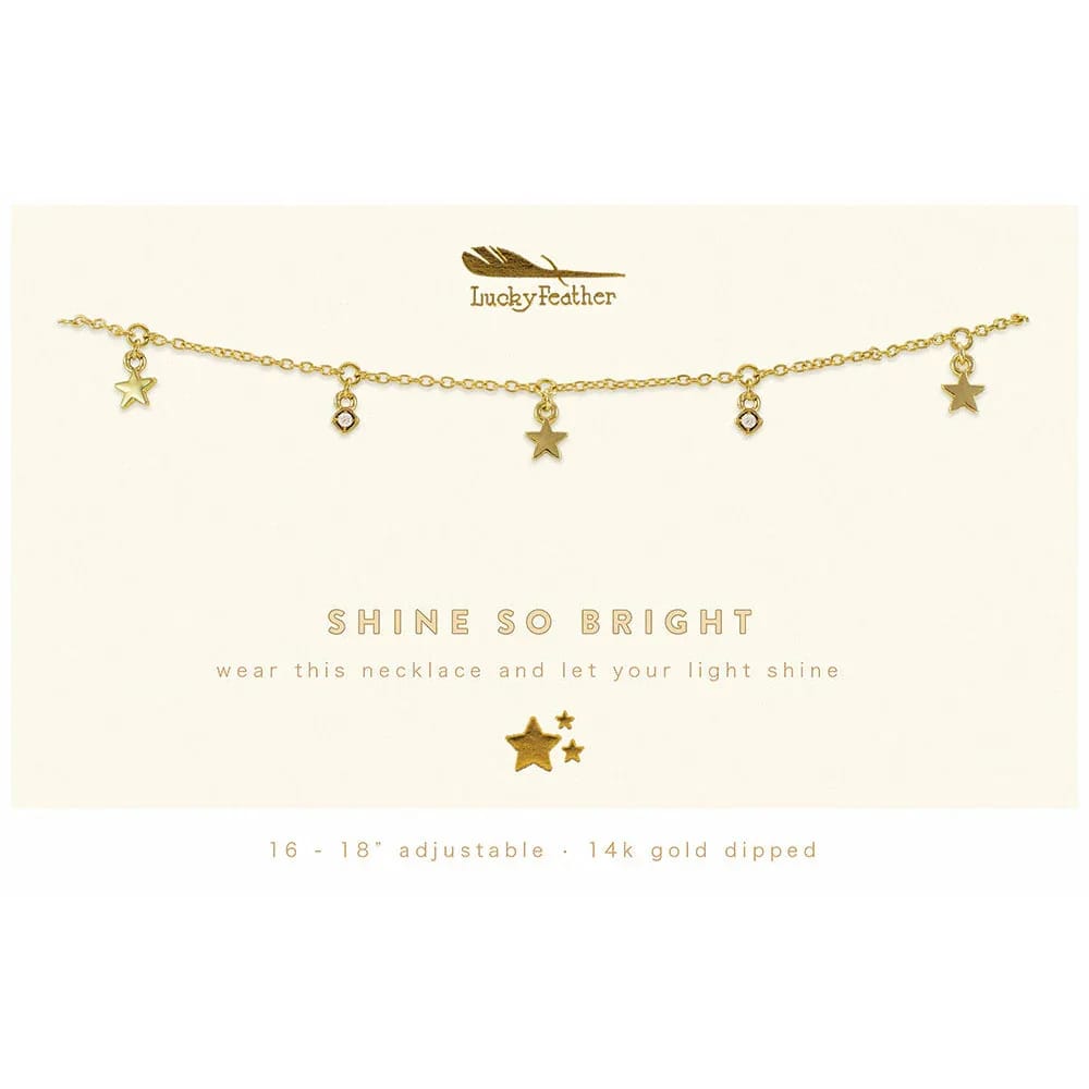 Shine So Bright Necklace - More is definitely merrier on this 14k gold plated 'Shine So Bright' Dangle Necklace. This need-it-now necklace is the perfect way to let your light shine. Makes the perfect gift for anyone who is a shining light in your life (and that includes you!)  MORE ABOUT THE COLLECTION  Chain is adjustable 16-18" and necklace is 14k gold-plated