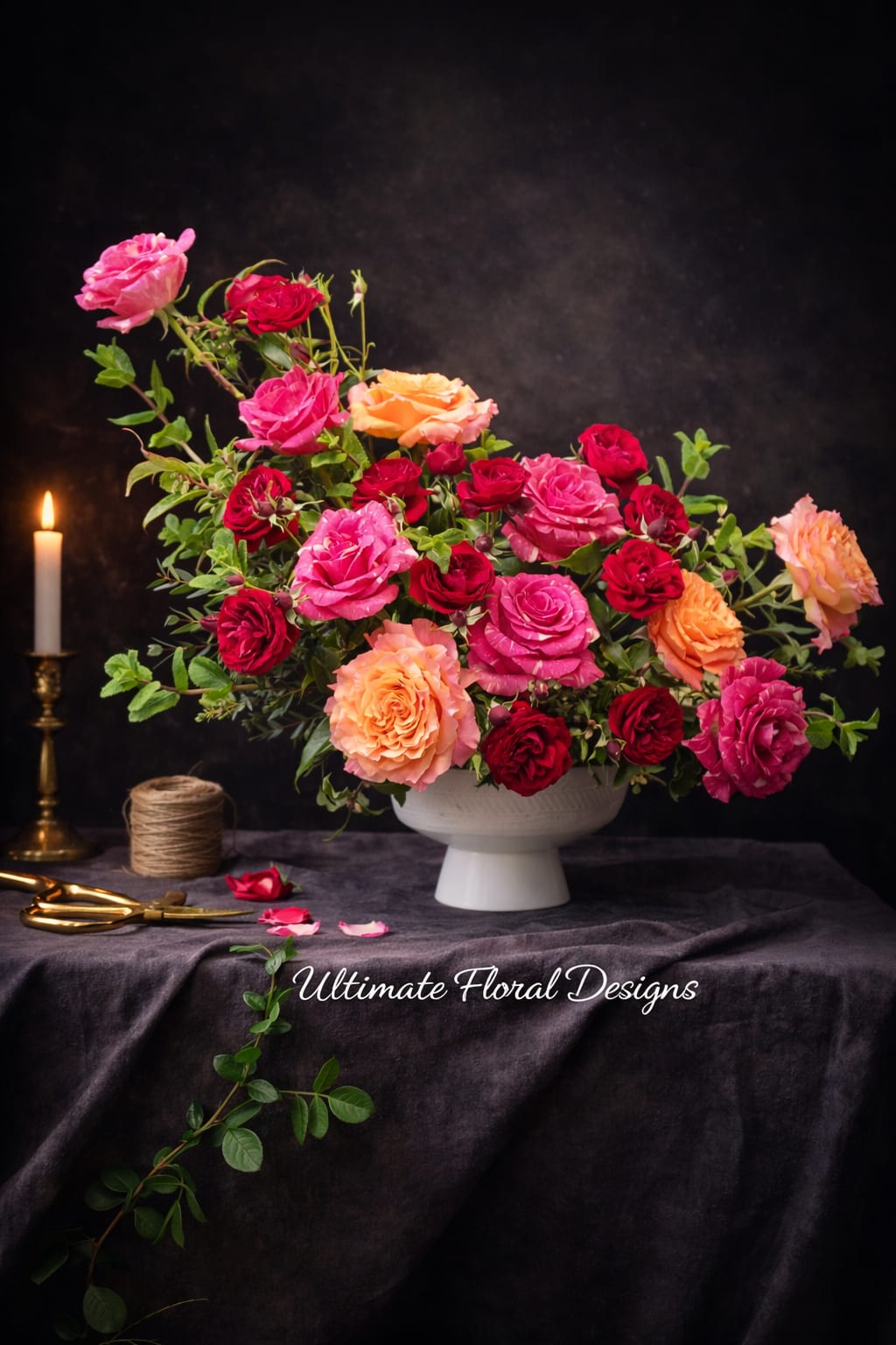 Blush &amp; Crimson Garden Elegance - A romantic, garden-inspired floral design featuring premium roses in shades of blush pink, deep crimson, and Free Spirit garden roses with their signature warm, sunset tones.  Designed in a refined low compote, this arrangement showcases lush movement, layered textures, and an abundant composition that feels both natural and elevated. The combination of vibrant pinks, rich reds, and the distinctive character of Free Spirit roses creates a striking yet harmonious palette.  Handcrafted with care by Ultimate Floral Designs, where every arrangement reflects elevated artistry, premium Holland-sourced flowers, and timeless elegance.  We proudly offer same-day flower delivery in Great Falls, McLean, Vienna, Reston, Arlington, and Washington, DC, ensuring your flowers arrive fresh and beautifully presented.