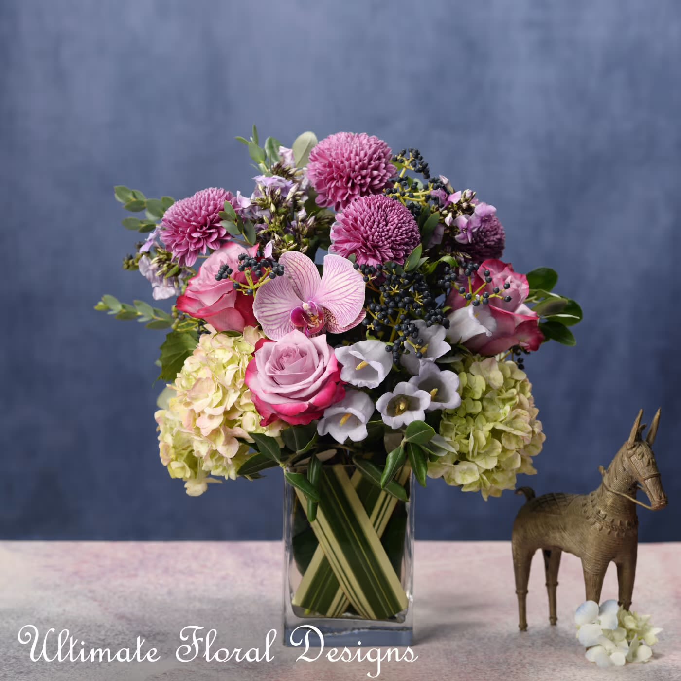 Garden Display - "Every flower is a soul blossoming in nature." – Gerard De Nerval Hydrangea, Bicolor Roses, Orchid, Phlox, campulana