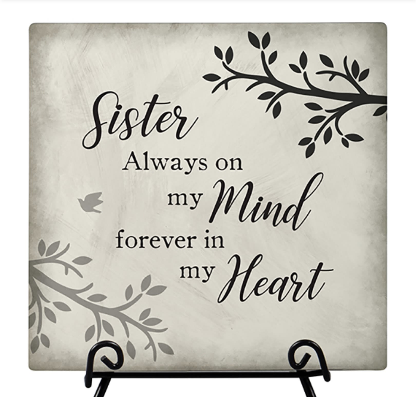 Sister Comfort Plaque and Easel - Our easel plaques are designed, printed, and packaged in the USA! Made of ceramic, these plaques come gift boxed and include the wire easel.  W: 6" H: 6"