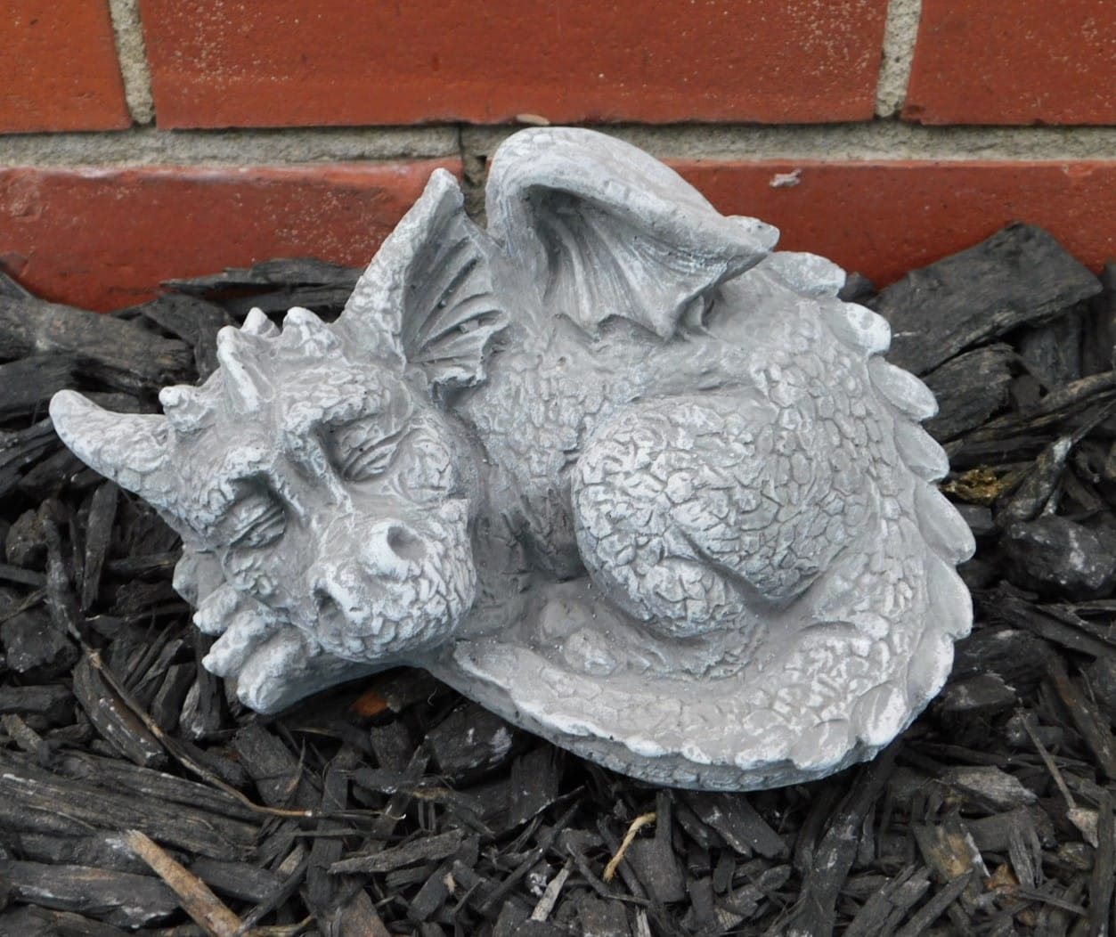 SMALL CURLED DRAGON STATUE - A cute, curled up dragon statue to add a whimsical feel to a yard or garden
