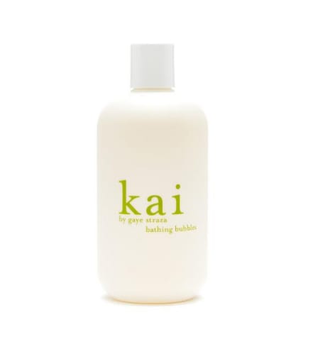 Bottle of Kai bathing bubbles with a white cap