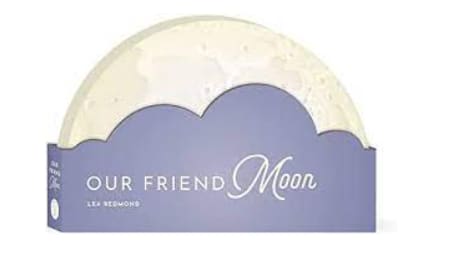 Round moon cake in a purple box labeled Our Friend Moon