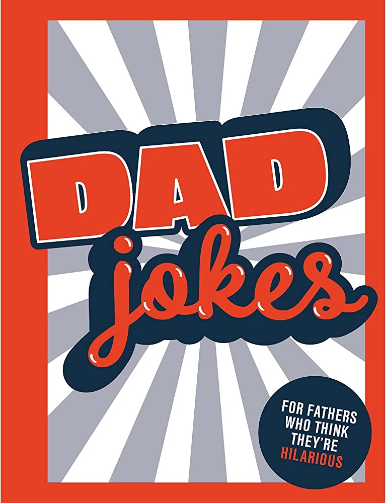 Father's Day card with bold "Dad jokes" text on a red background