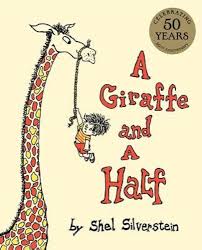 Book cover with a giraffe and a child hanging from its neck