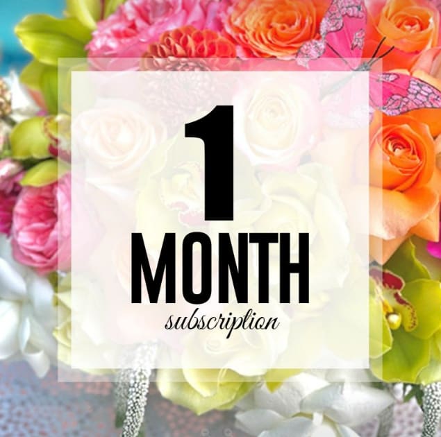 Colorful bouquet background with a "1 MONTH subscription" label