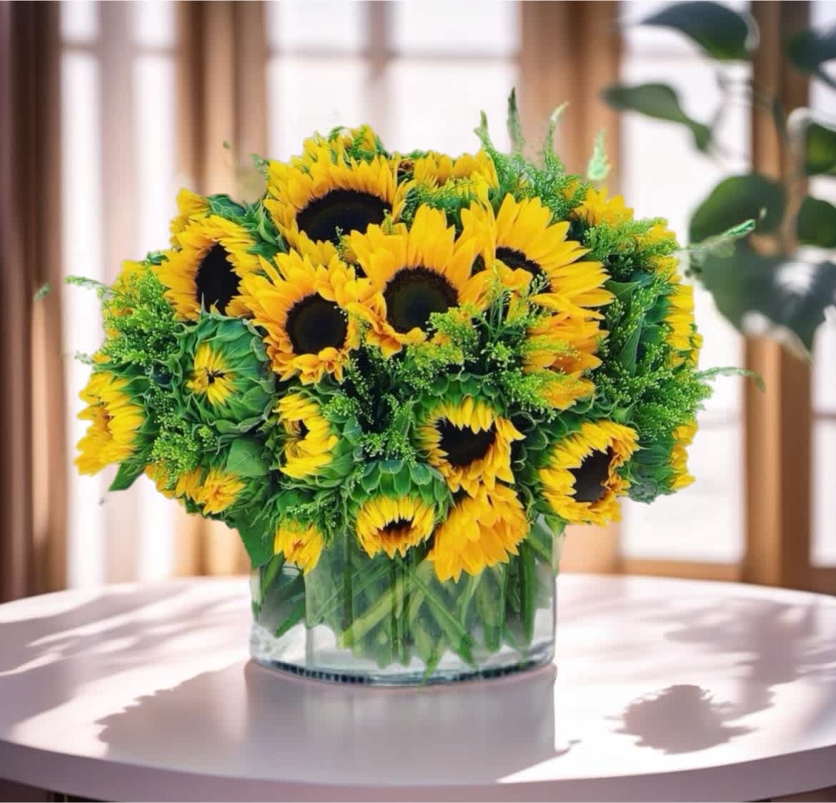 Sunflower bouquet in a clear glass vase