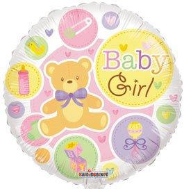 Round balloon with a teddy bear and the words Baby Girl
