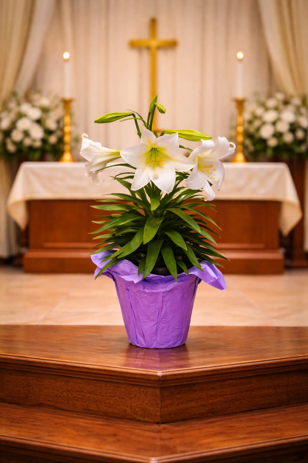 Easter Lilies  - 6-inch Easter lilies are a traditional and meaningful element of the season, representing hope, renewal, and the resurrection. With their clean white blooms and upright form, they create a strong, recognizable presence within the church setting.  Ideal for altar placement, memorial recognition, or ministry programs, lilies naturally serve as a focal point during Easter while still working seamlessly with surrounding floral elements.  Simple, classic, and deeply symbolic, Easter lilies remain a cornerstone of Easter and spring church décor.  Available for local delivery through Aspen Tower Florist, serving Greensburg and Shelbyville along with Rushville, Batesville, Westport, Oldenburg, St. Paul, Waldron, and Milroy. 