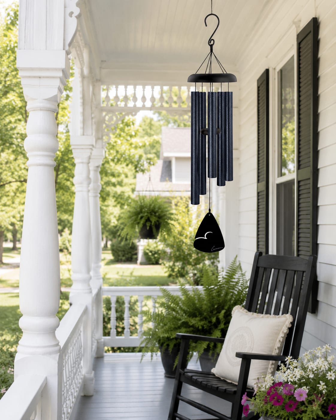 Midnight Blue Fleck 36" Windchime 60543 - Classic aluminum wind chimes are a timeless gift designed for more than just sympathy. Perfect for birthdays, anniversaries, retirement, Mother’s Day, get well wishes, thank-you gifts, thinking of you moments, housewarmings, holidays, spring and summer décor, or memorial occasions, these beautifully toned chimes add comfort, style, and peaceful sound to any porch, patio, garden, memorial space, or outdoor setting.  Each wind chime features durable powder-coated aluminum tubes with elegant styling and soothing resonance that carries beautifully in the breeze. Their versatile design makes them appropriate for both everyday gifting and meaningful life events, creating a lasting keepsake that continues long after the occasion has passed.  Standard presentations include the wind chime displayed with decorative ribbon accents or accompanied by a coordinating gift box and bow. Deluxe presentations include a temporary leased display stand for services or special events with upgraded ribbon styling. Premium presentations add a fresh flower spray and designer ribbon for a fuller, upscale presentation with added color, texture, and visual impact.  A meaningful gift filled with movement, sound, beauty, and lasting sentiment for celebrations, milestones, remembrance, and everyday moments alike.