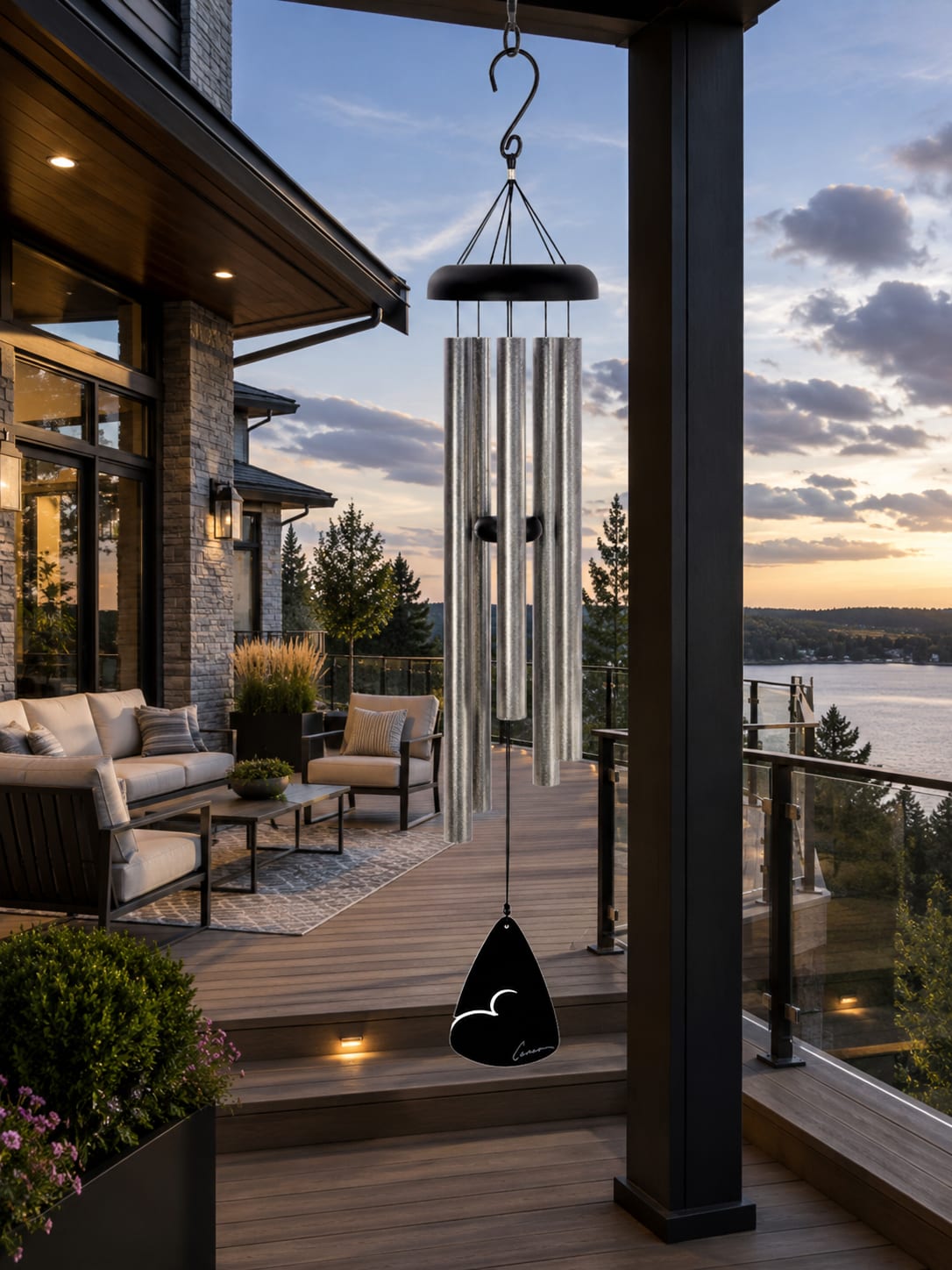Pewter Fleck 36" Windchime 60234 - Bring peaceful sound and timeless style to any outdoor space with this 36” pewter fleck wind chime featuring durable powder-coated aluminum tubes and rich, soothing resonance. Designed for porches, patios, gardens, memorial spaces, decks, and outdoor living areas, this elegant wind chime adds movement, sound, and visual beauty that can be enjoyed year-round.  Its versatile pewter fleck finish blends beautifully with modern homes, farmhouse décor, rustic settings, lake houses, garden spaces, and classic outdoor styling without feeling overly seasonal or theme specific. Perfect for birthdays, anniversaries, retirement, Mother’s Day, housewarmings, get well wishes, thank-you gifts, thinking of you moments, sympathy occasions, and meaningful everyday gifting.  Standard presentations include the wind chime arriving with or in a gift box accented with a decorative bow. Deluxe presentations feature display on a temporary leased stand for services, gatherings, or special events with upgraded ribbon styling. Premium presentations add a fresh floral accent and designer ribbon for a fuller upscale display with added color, texture, and visual impact.  A lasting keepsake gift filled with calming sound, elegant movement, and meaningful presentation for celebrations, milestones, remembrance, and everyday moments alike.