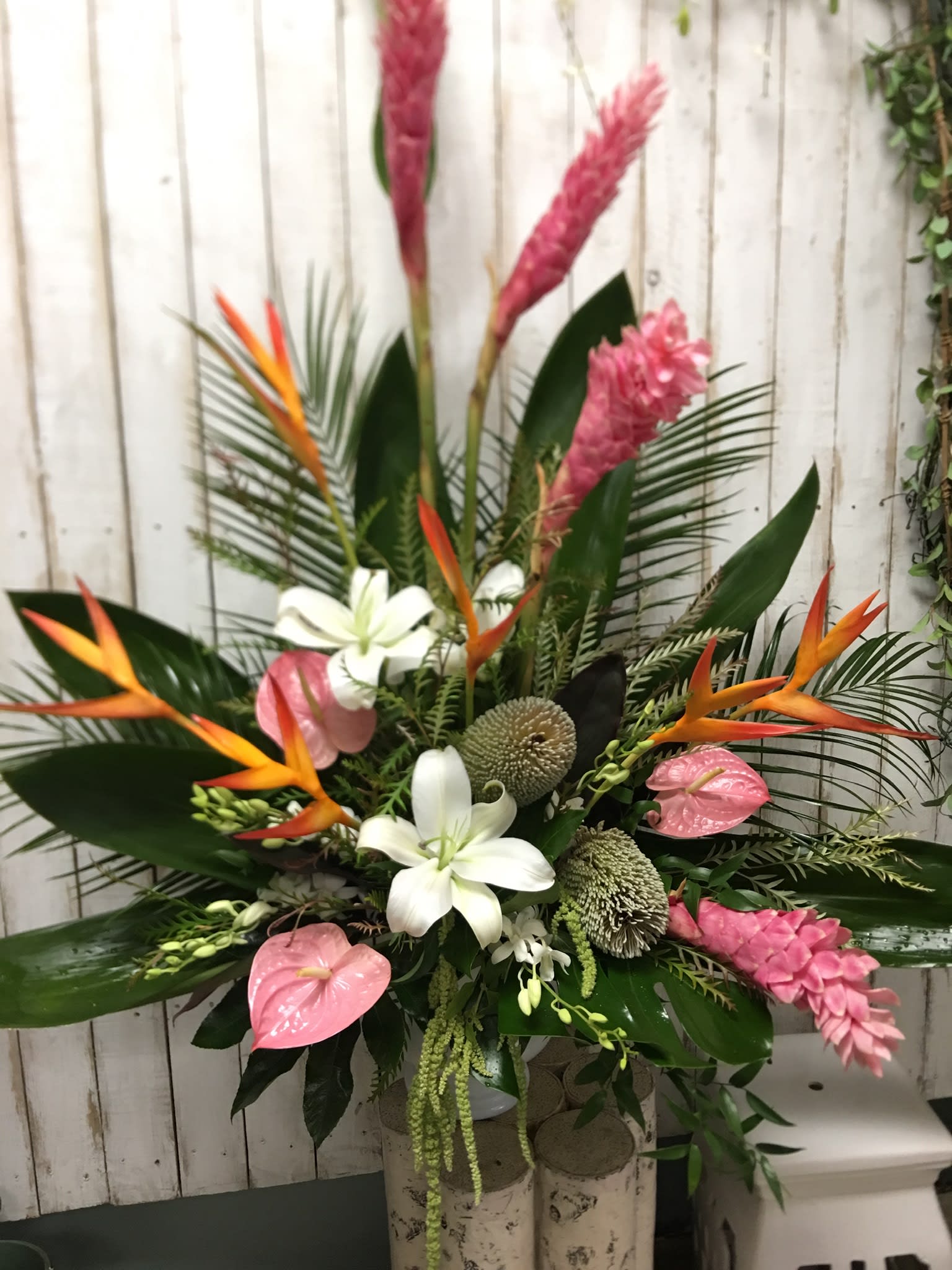 Something tropical  -  Mixture of tropical &amp;  traditional flowers 