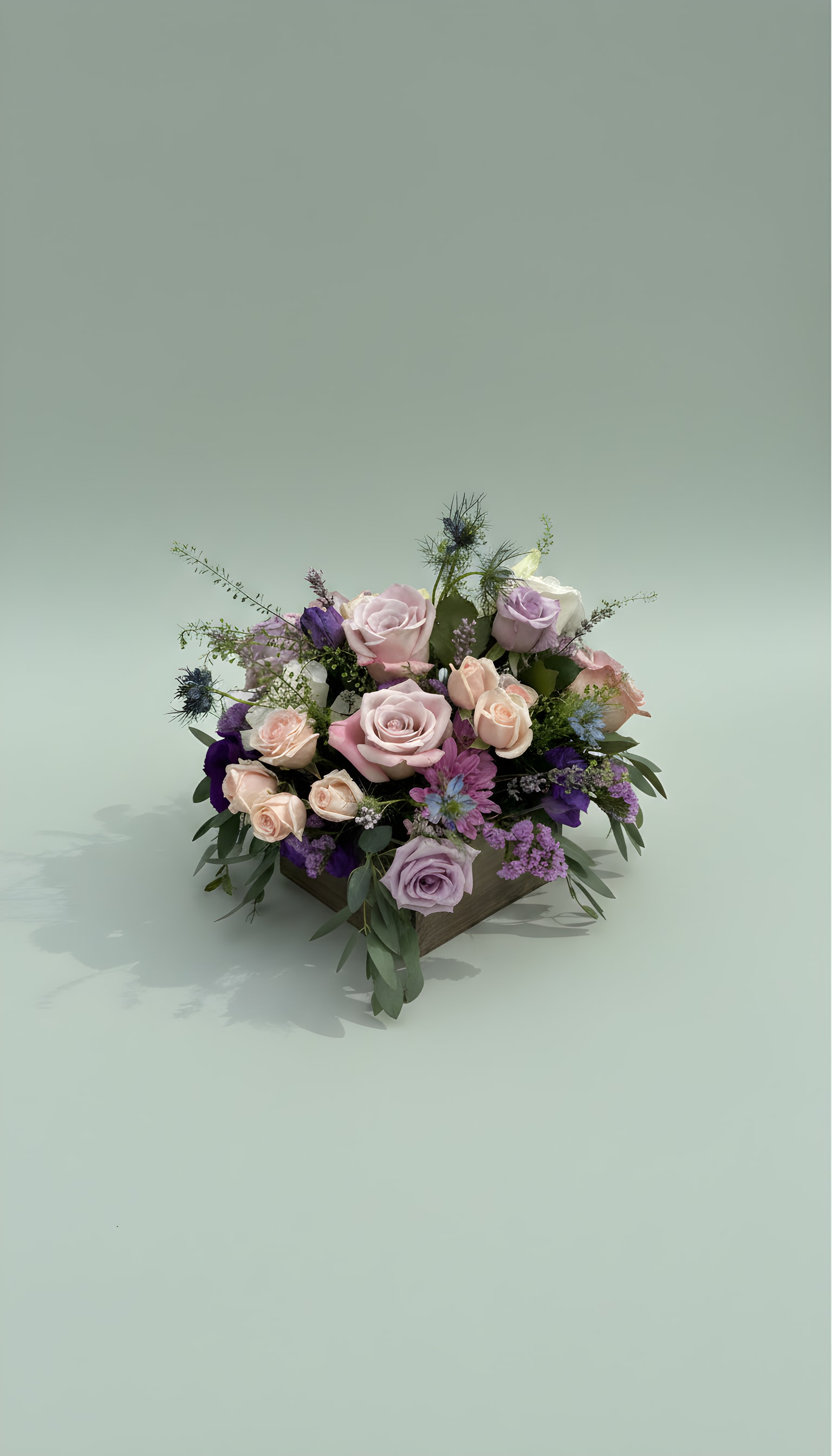 Lavender Meadow Dreams - Bring the beauty of an enchanted garden indoors with our Lavender Meadow Dreams™ floral arrangement. Designed in a rustic wooden keepsake container, this stunning arrangement features premium lavender roses, blush spray roses, statice, seasonal wildflowers, eucalyptus, and textured garden accents.  Soft shades of lavender, blush pink, and violet create a romantic, whimsical design perfect for birthdays, anniversaries, sympathy gifts, thinking-of-you occasions, baby showers, bridal showers, and everyday luxury gifting.  Handcrafted by the award-winning designers at Tommy Austin Florist, this arrangement captures the charm of an English garden with a modern luxury twist. Every design is made fresh using premium blooms and artistically arranged to create a one-of-a-kind floral experience.  Perfect For   Birthday Flowers  Anniversary Gifts  Sympathy &amp; Comfort Flowers  Get Well Wishes  Mother’s Day Flowers  Baby Showers  Bridal Showers  Luxury Home Decor