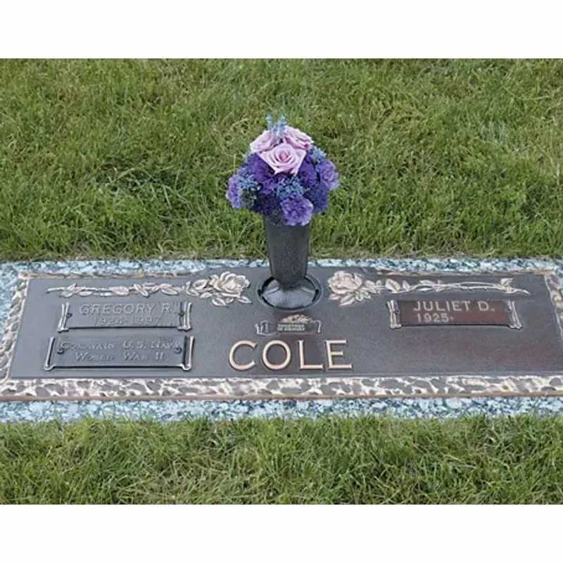 Cemetery Cone - For an after service visit to the grave site. Blue and lavender flowers 
