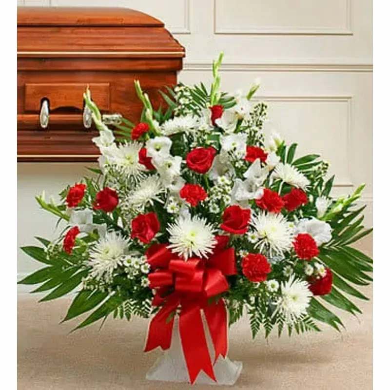 Tribute 202 - Traditional Red And White Tribute With Mixed Flowers. 