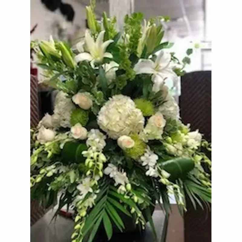 Morning Stars Bouquet - Beautiful all white Mixed Floral Arrangement for the funeral service. 