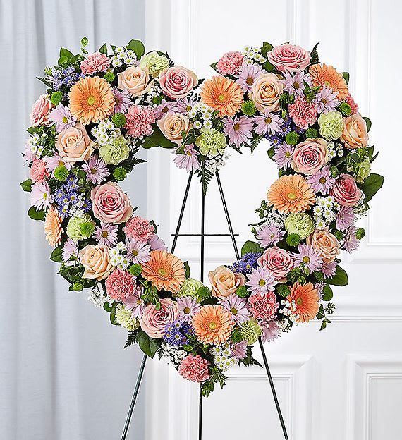 Pastel Heart Wreath - Our pastel heart wreath is a mix of soft and lovely blooms.