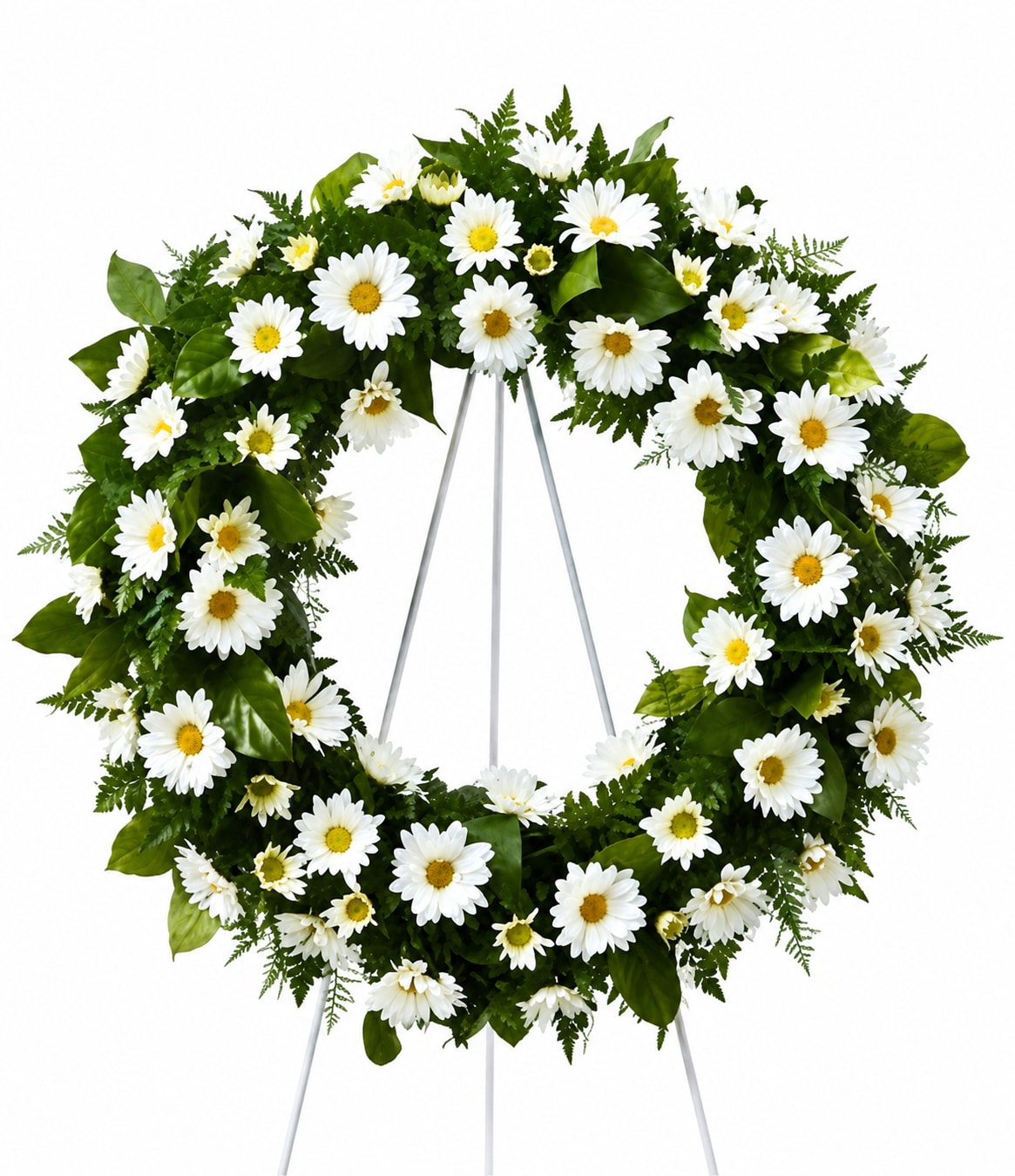 Daisy Garden Wreath - White Daisies in this open wreath are reminiscent of the simple gardens of days gone by.  It is sure to be received with a remembering smile.  