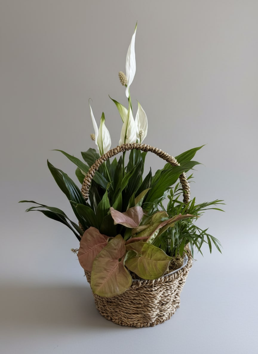 Medium Dish Garden - Beautiful collection of plants with different heights, textures and colors artfully arranged in a basket or container. Perfect for many occasions.    *Plants and baskets or container will vary depending on availability*