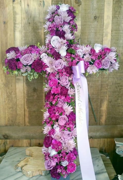 Deepest Faith - Pride, dignity, admiration and faith are on beautiful display in this moving sympathy arrangement. It's a meaningful way to deliver your heartfelt message.  Please call us for custom designed funeral florals . We have a funeral floral specialist on staff Tuesday through Saturday and are always available for special orders by phone from 6:00am to 10:00 pm 7 days a week. After hours phone number: 714-624-1661  See our custom funeral work on Instagram @flowerallieeveryday 