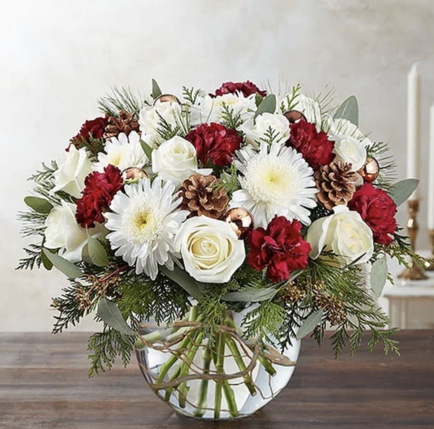 It's the Most Wonderful Time of the Year - A gorgeous bowl filled with holiday blooms, greens and ornaments. Perfect for your most elegant friend or discerning colleague or client.