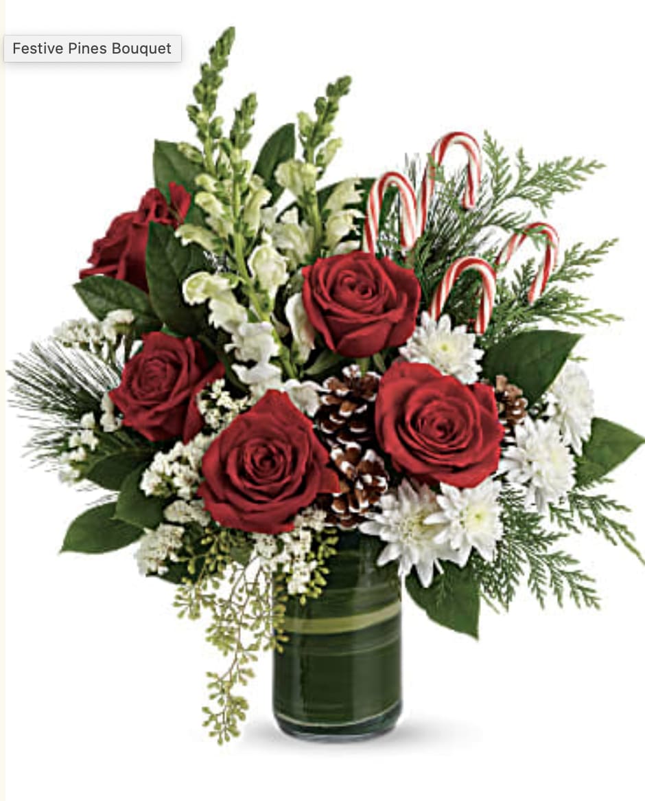 Rustic Candy Cane Christmas - Fragrant Pine and cedar join gorgeous fluffy roses and snap dragons and candy candy canes! 