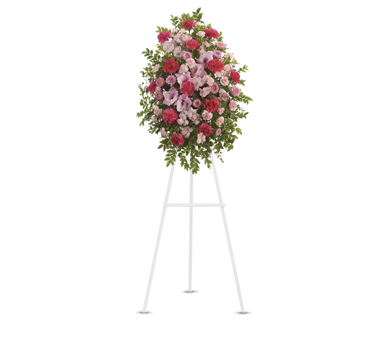 Pink Tribute Spray by Teleflora - With a bounty of lovely pink flowers and simple greens, this pretty spray lets you express your sympathy beautifully. 