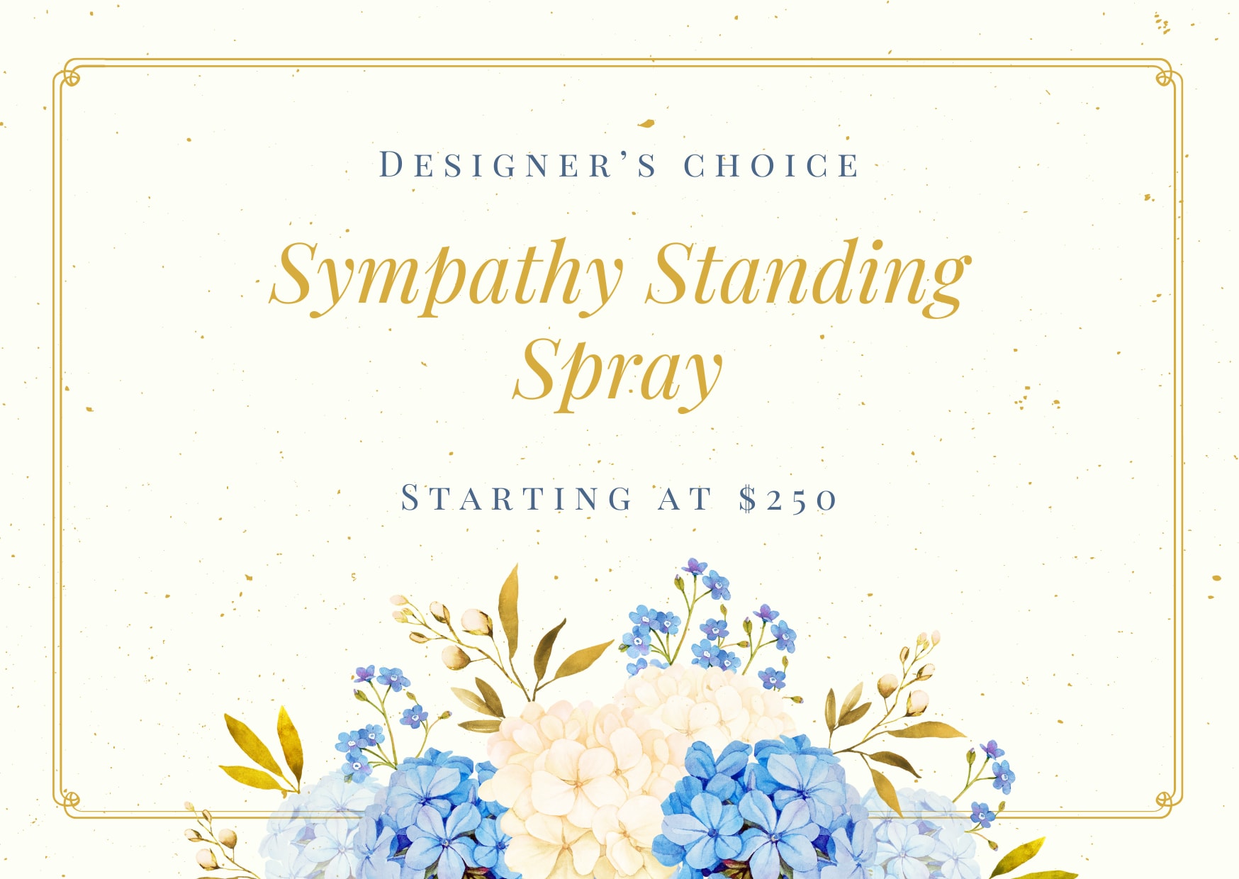 Sympathy standing spray with blue and white flowers