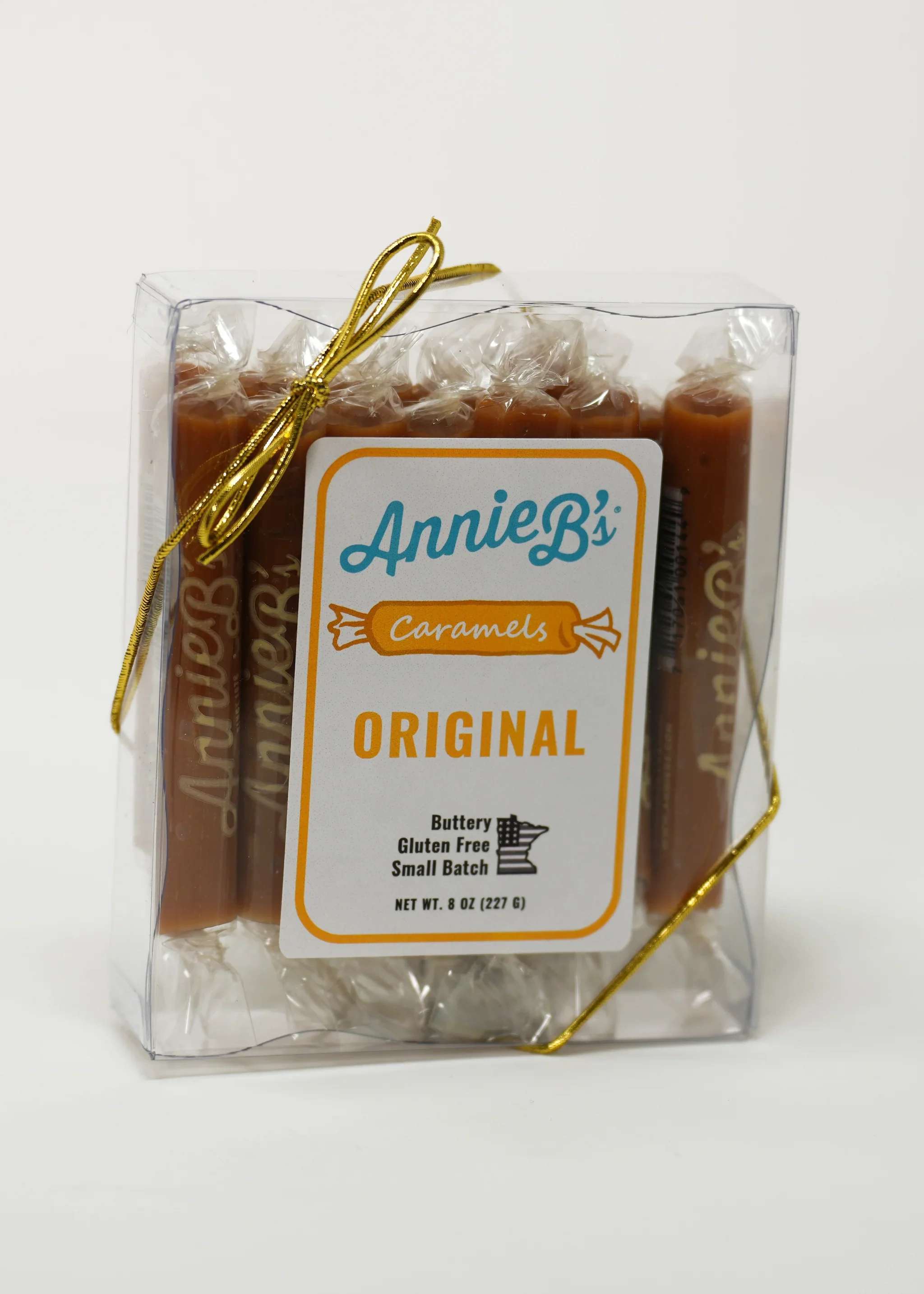 Annie B's Original Carmel - Our original and best-selling caramels are slow-cooked in copper pots, just as they have been since 1978. Handcrafted using natural ingredients including butter, brown sugar and condensed milk, these caramels make a great gift, party favor or everyday treat. Mellow and buttery with a perfect chewy texture, our caramels were named one of Oprah’s Favorite Things. Another fan describes them as “A party for your tastebuds!” Tuck them inside of cookies, bars or brownies, melt and drizzle atop ice cream, apples and pears.  Annie B’s original caramels are gluten-free and are handcrafted in small batches in our facility.  