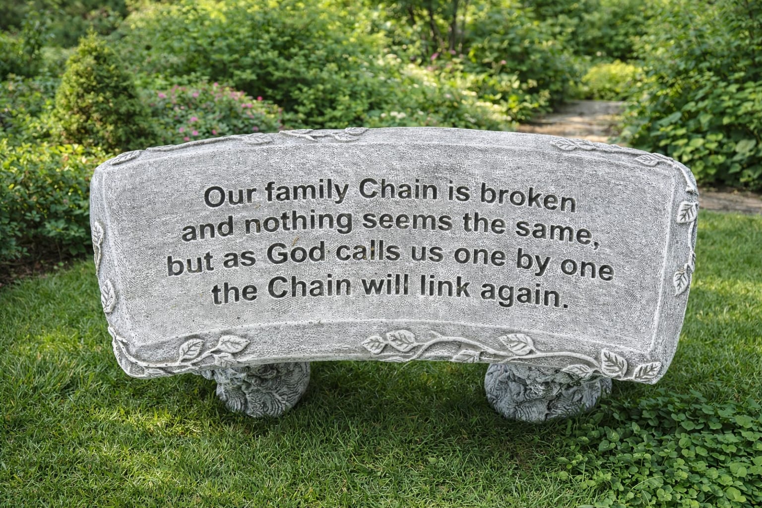 Memorial Bench - This beautifully crafted concrete memorial bench offers a timeless place for reflection and remembrance. Featuring an engraved sentiment and subtle decorative details, it provides a meaningful tribute while blending naturally into gardens, cemeteries, or peaceful outdoor spaces.