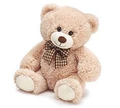 Plush teddy bear with a checkered bow tie