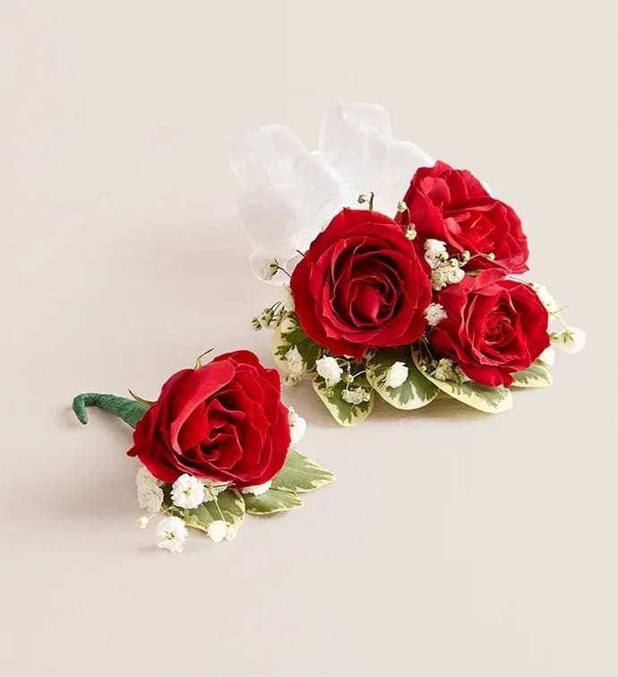 Red Spray Rose Corsage &amp; Boutonniere - Red Spray Rose Corsage &amp; Boutonniere