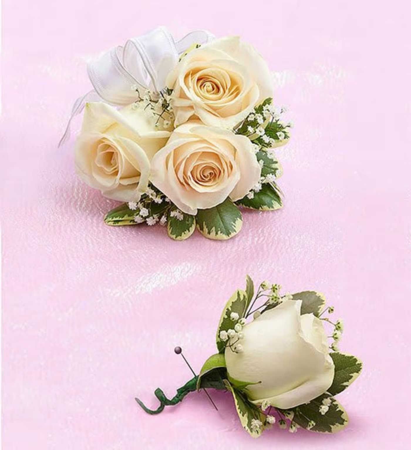 WHITE CORSAGE &amp; BOUTONNIERE - WHITE CORSAGE &amp; BOUTONNIERE