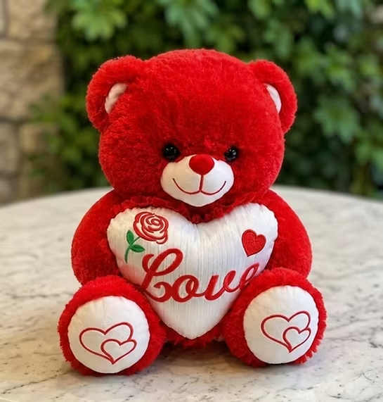 Medium Plush Teddy Bear with Heart - A soft and cuddly medium plush teddy bear holding a heart, perfect for birthdays, anniversaries, Valentine’s Day, or just because. A thoughtful keepsake that pairs beautifully with any bouquet or gift. Available in select colors while supplies last.