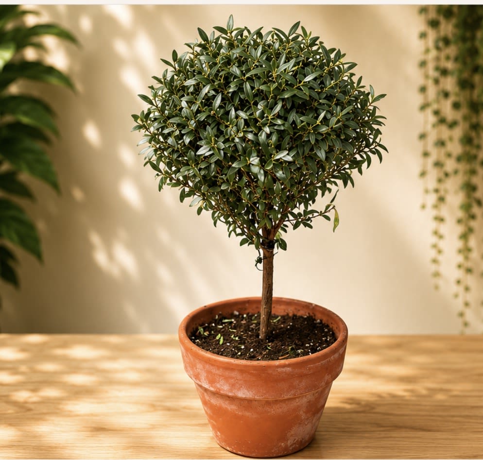 Topiary Olive Tree - Elegant Topiary Olive Tree in a 4-inch pot with a neatly shaped, rounded canopy and silvery-green leaves. A classic Mediterranean-inspired houseplant that adds a refined, sculptural look to any indoor space.