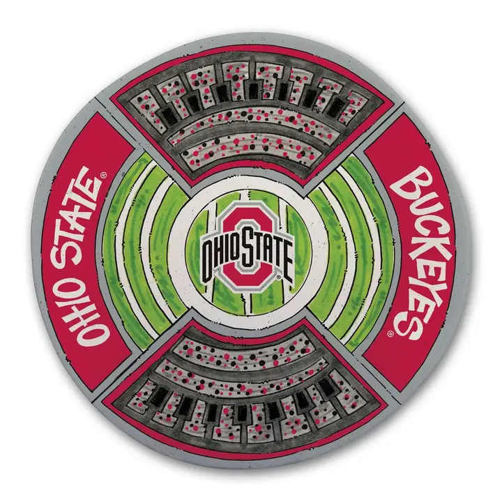 Ohio State Buckeyes round decorative sign with a stadium design