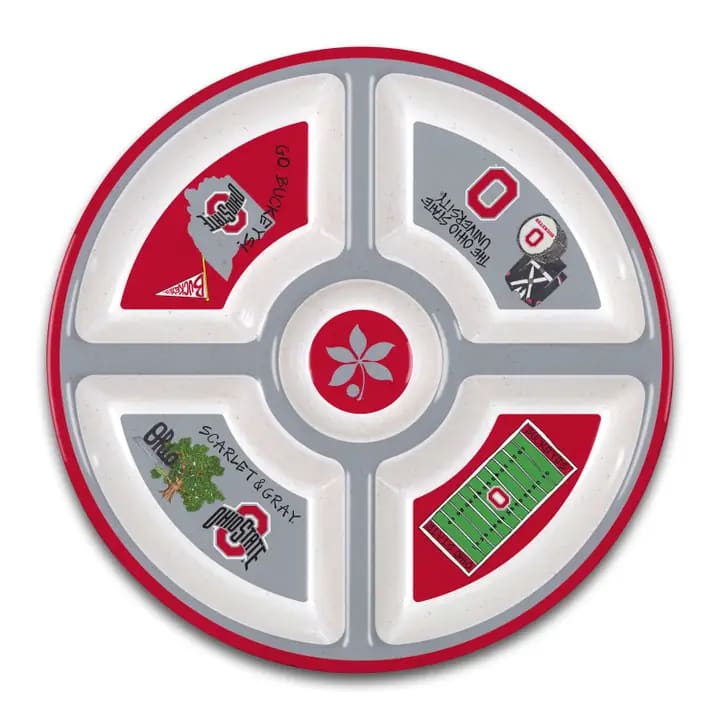 Ohio State-themed decorative tray with red and gray sections