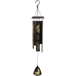 Black hanging wind chime with gold floral accents