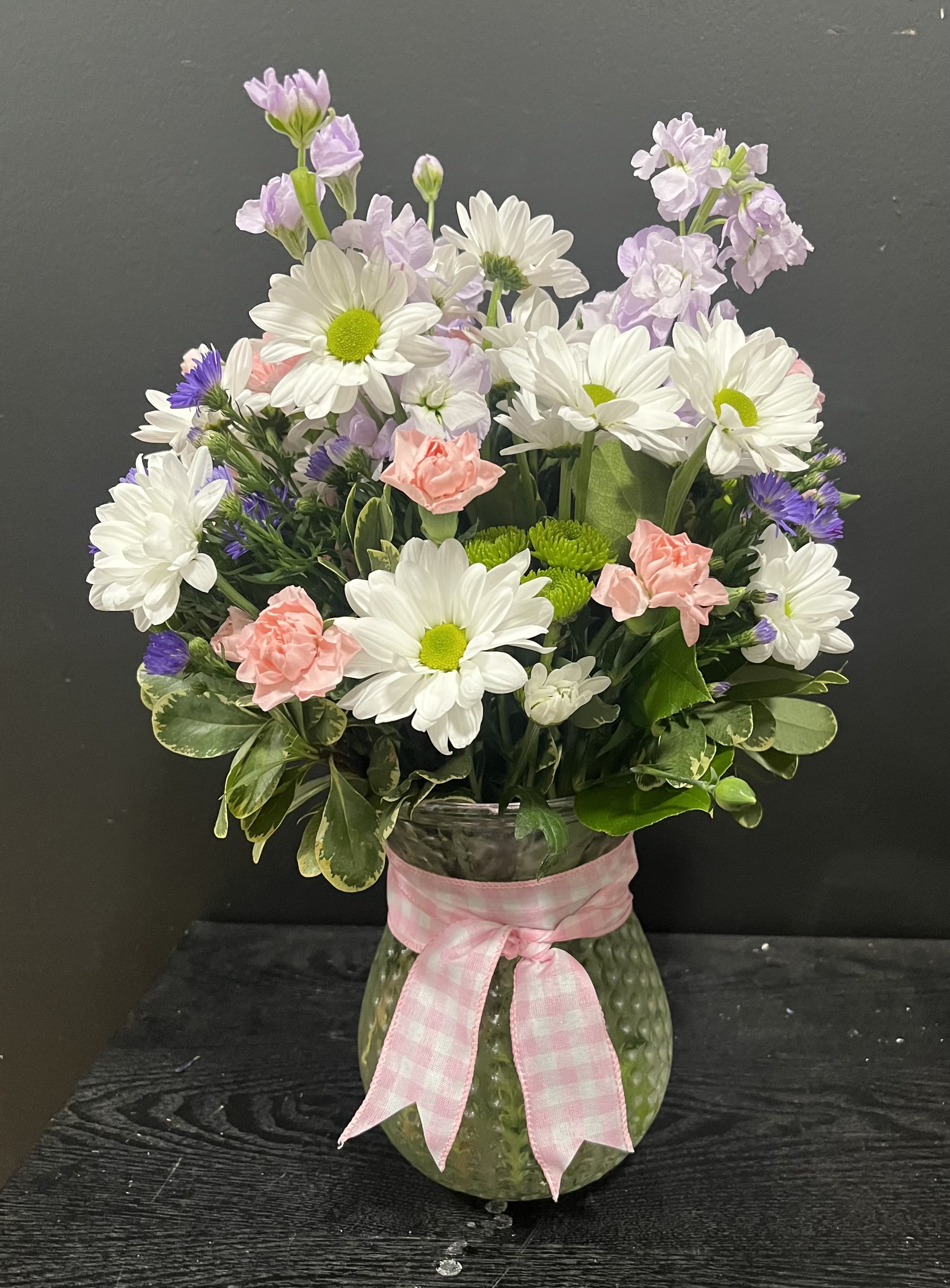 Blushing Fields by BloomNation™ - This spring bouquet is the perfect gift to freshen up any home or office. This arrangement contains Roses, Stock, Carnation and other seasonal blooms. This is a great gift for a Birthday, Mother's Day, Thank You, or Just Because. 