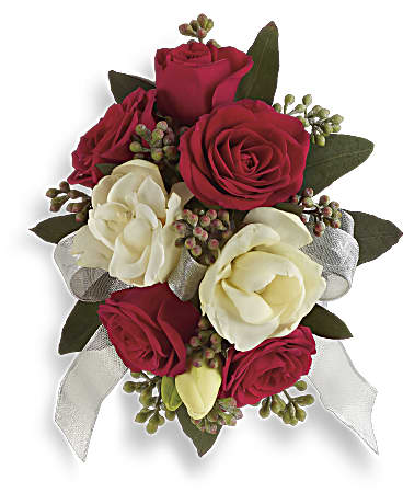 Red Rose Corsage  - A classic red rose and baby's breath corsage compliments any outfit. Perfect for prom, formal, and weddings.