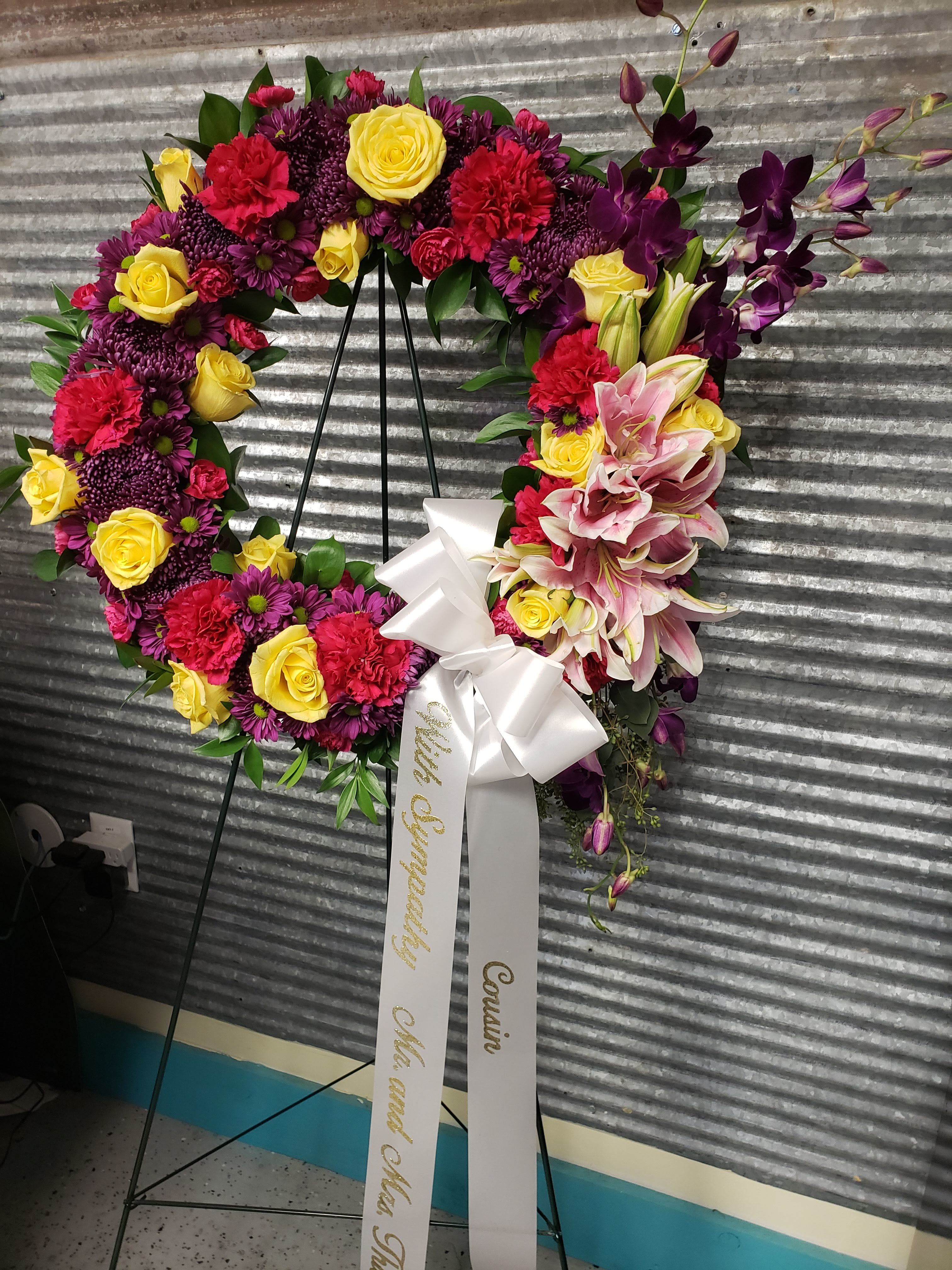 Colorful Wreath Tribute  - Did they have a Colorful personality? This would be great for a final Tribute.  ****Script ribbon is an add on charge*****